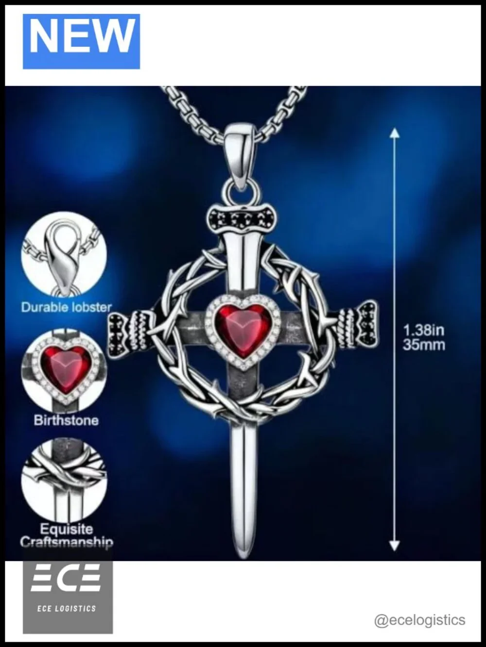 Crown of Thorns Cross Pendant Necklace Hypoallergenic Metal 18+2 Inch